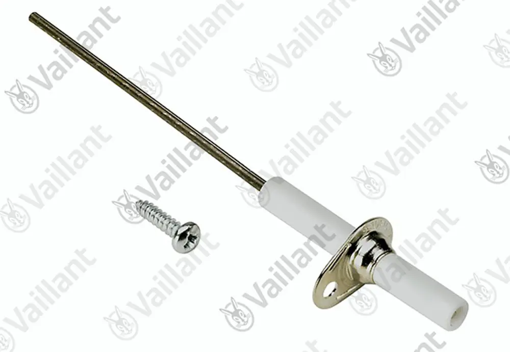 Vaillant Elektrode mit metallischem Kopf und isoliertem Körper, befestigt mit Schraube. Verwendung in Heizungsanlagen zur Überwachung.